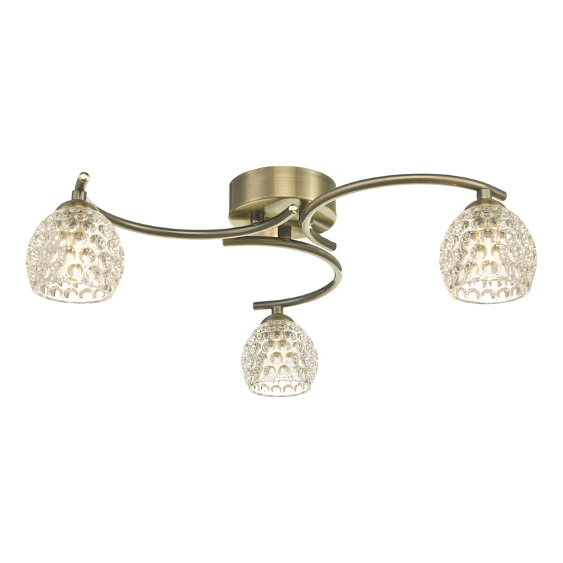 Dar Lighting Nakita 3 Light Semi Flush Antique Brass With Dimpled Glass • NAK5375-06