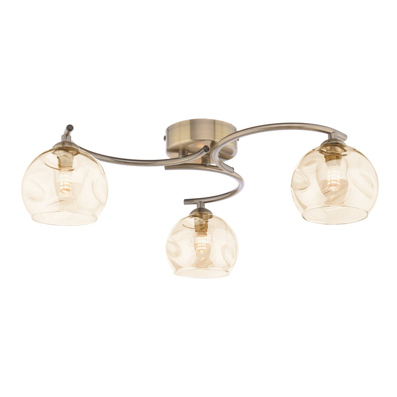 Dar Lighting Nakita 3 Light Semi Flush Antique Brass Champagne Dimpled Glass • NAK5375-16