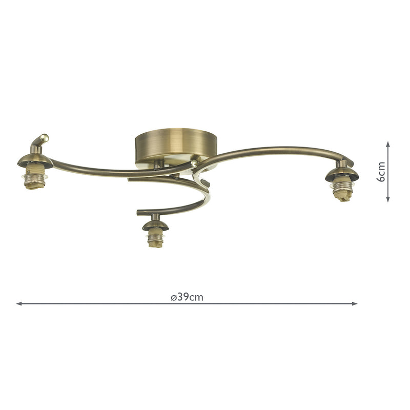 Dar Lighting Nakita 3 Light Semi Flush Antique Brass Frame Only • NAK5375-F