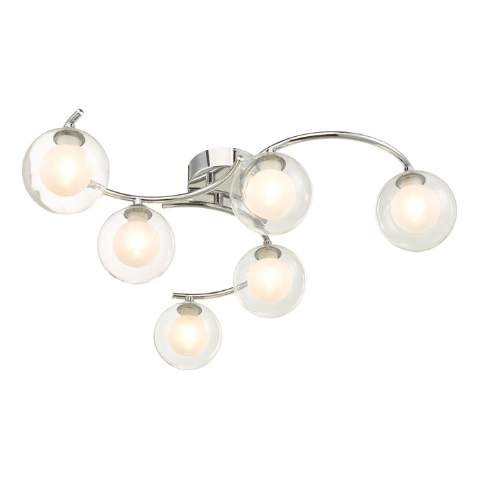 Dar Lighting Nakita 6 Light Semi Flush Polished Chrome With Clear/Opal Glass • NAK6450-04