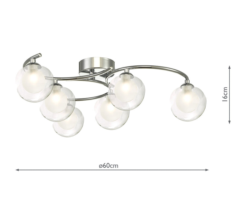 Dar Lighting Nakita 6 Light Semi Flush Polished Chrome With Clear/Opal Glass • NAK6450-04