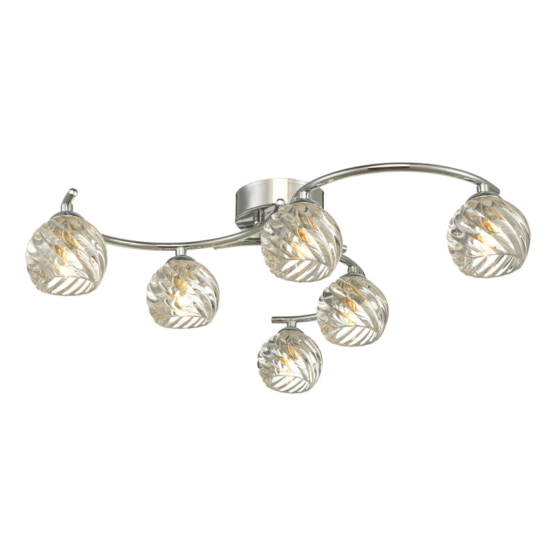 Dar Lighting Nakita 6 Light Semi Flush Polished Chrome With Twisted Open Glass • NAK6450-05