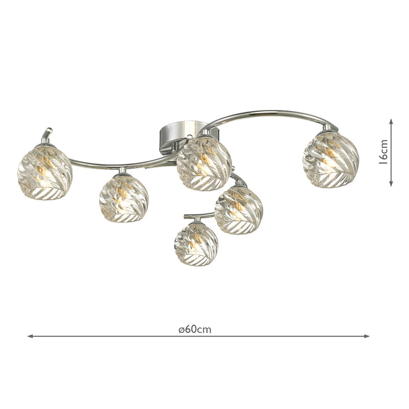 Dar Lighting Nakita 6 Light Semi Flush Polished Chrome With Twisted Open Glass • NAK6450-05