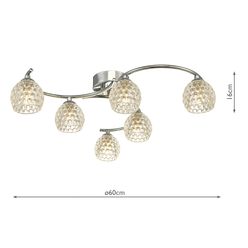 Dar Lighting Nakita 6 Light Semi Flush Polished Chrome With Dimpled Glass • NAK6450-06