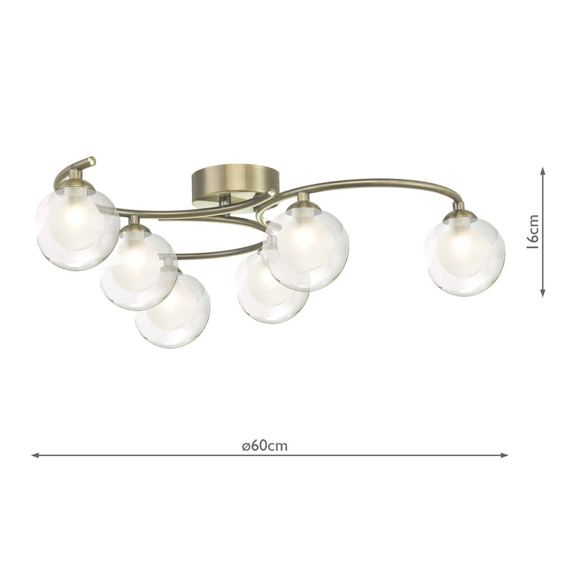 Dar Lighting Nakita 6 Light Semi Flush Antique Brass With Clear.Opal Glass • NAK6475-04