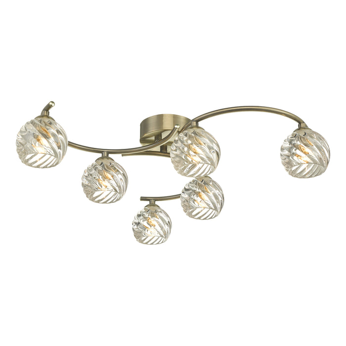 Dar Lighting Nakita 6 Light Semi Flush Antique Brass With Twisted Open Glass • NAK6475-05