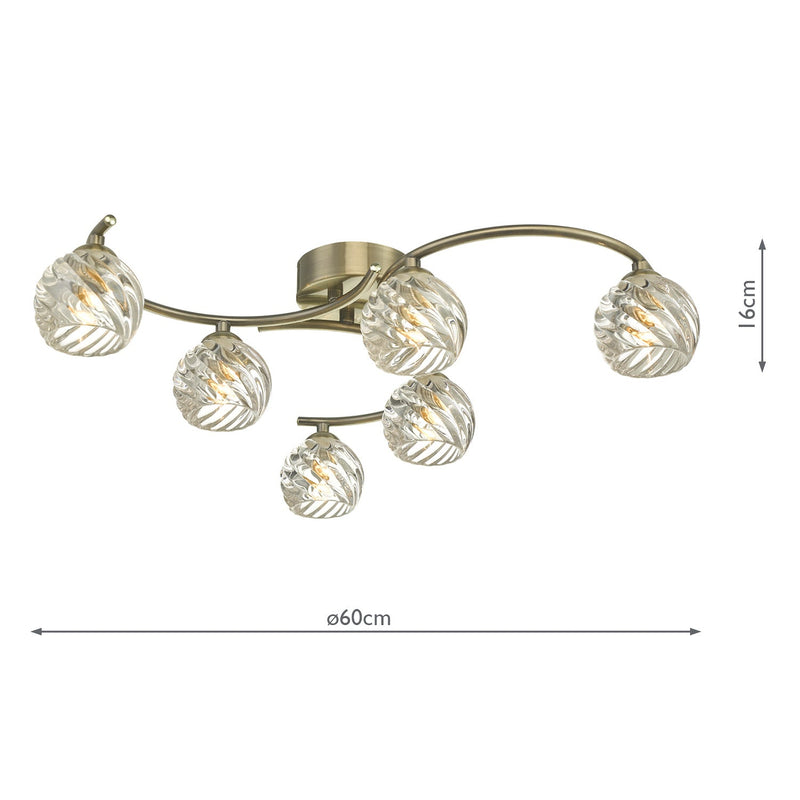 Dar Lighting Nakita 6 Light Semi Flush Antique Brass With Twisted Open Glass • NAK6475-05