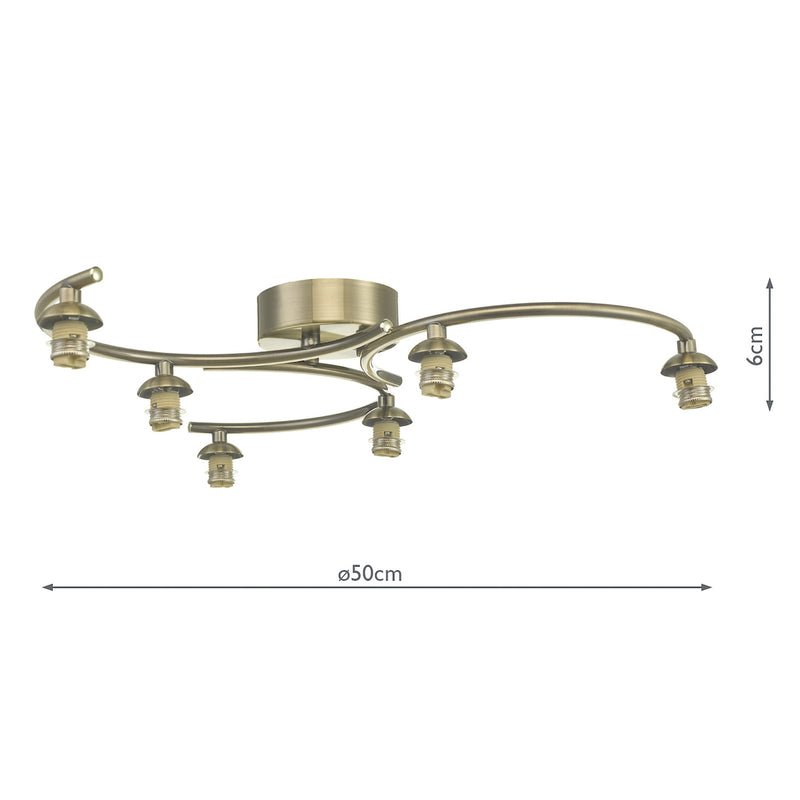 Dar Lighting Nakita 6 Light Semi Flush Antique Brass Frame Only • NAK6475-F