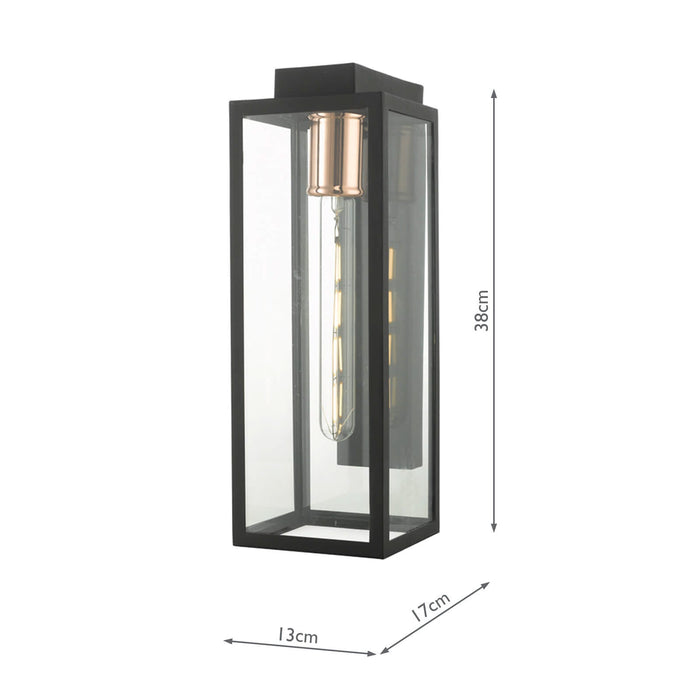 Dar Lighting Naxos Outdoor Wall Light Black Glass IP43 • NAX1522