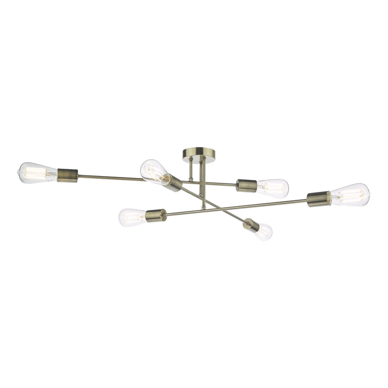 Dar Lighting Neve 6 Light Flush Antique Brass • NEV6475