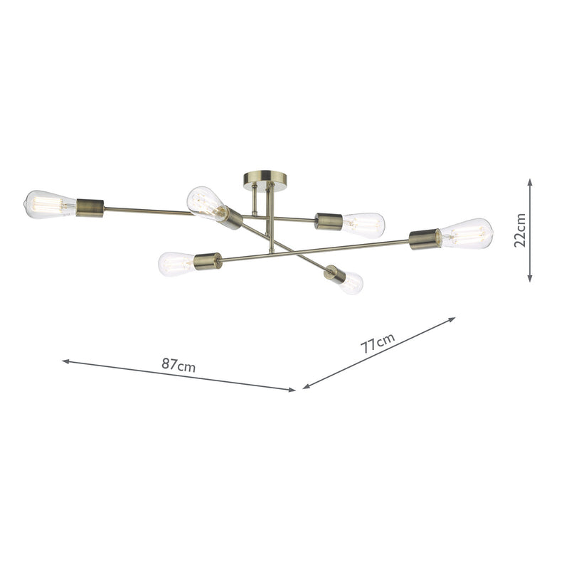 Dar Lighting Neve 6 Light Flush Antique Brass • NEV6475