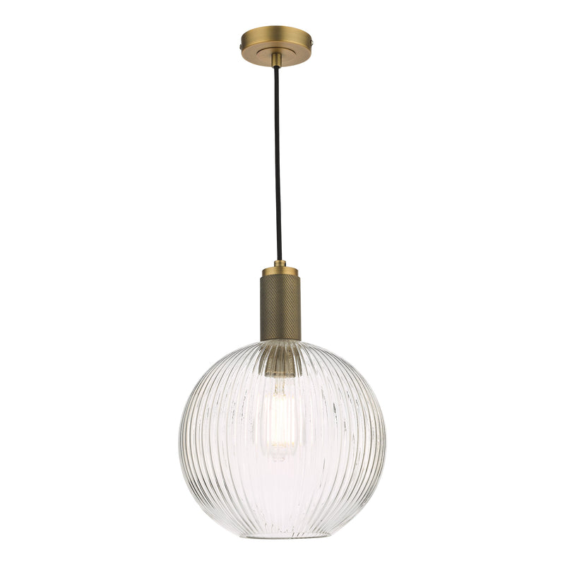 Dar Lighting Nikolas Pendant Natural Solid Brass Ribbed Round Glass • NIK0140-E02