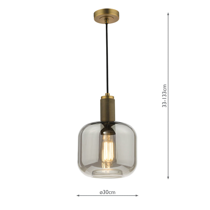 Dar Lighting Nikolas Pendant Natural Solid Brass Smoked Rounded Cuboid Glass • NIK0140-E05