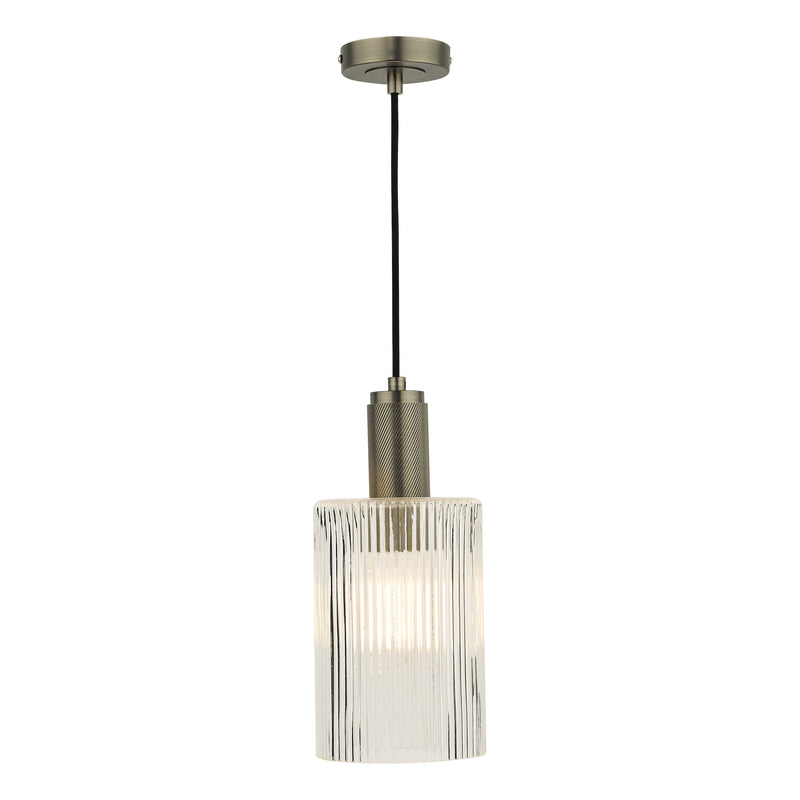 Dar Lighting Nikolas Pendant Antique Nickel Ribbed Cylinder Glass • NIK0167-E01