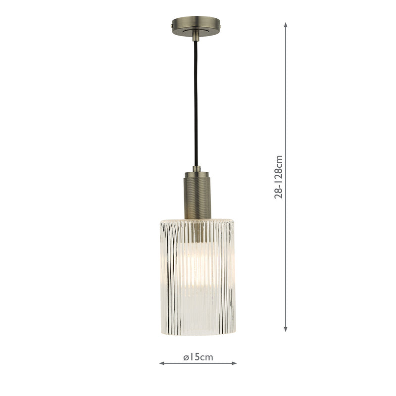Dar Lighting Nikolas Pendant Antique Nickel Ribbed Cylinder Glass • NIK0167-E01