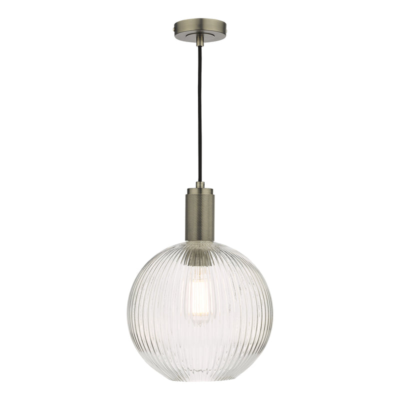 Dar Lighting Nikolas Pendant Antique Chrome Ribbed Round Glass • NIK0167-E02