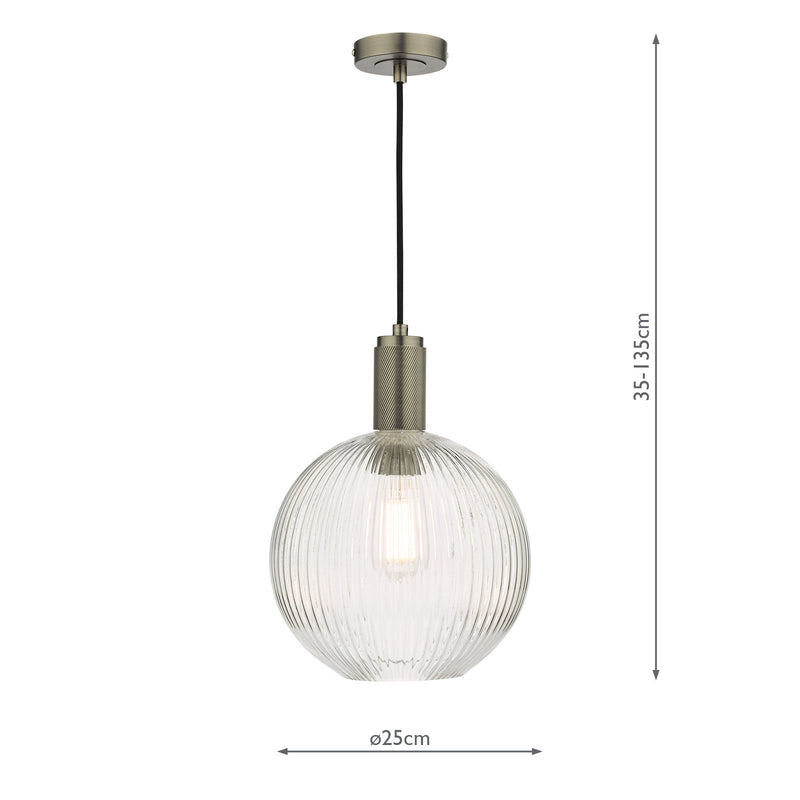 Dar Lighting Nikolas Pendant Antique Chrome Ribbed Round Glass • NIK0167-E02