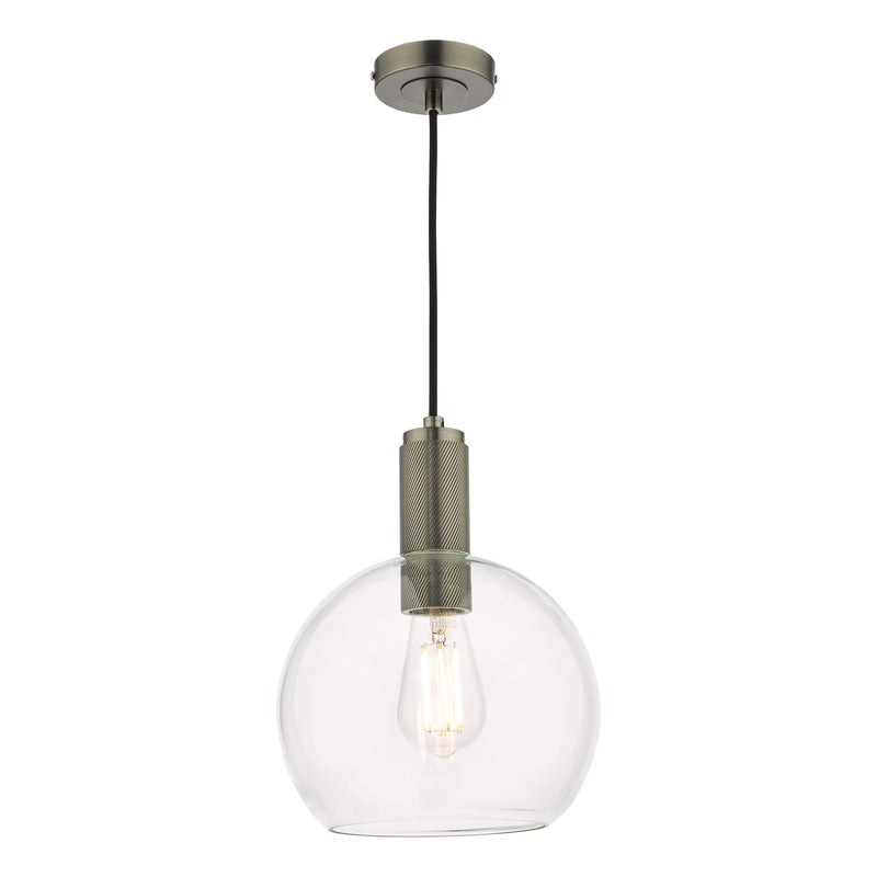 Dar Lighting Nikolas Pendant Antique Chrome Round Clear Glass • NIK0167-E03