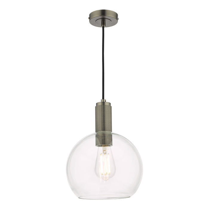 Dar Lighting Nikolas Pendant Antique Chrome Round Clear Glass • NIK0167-E03