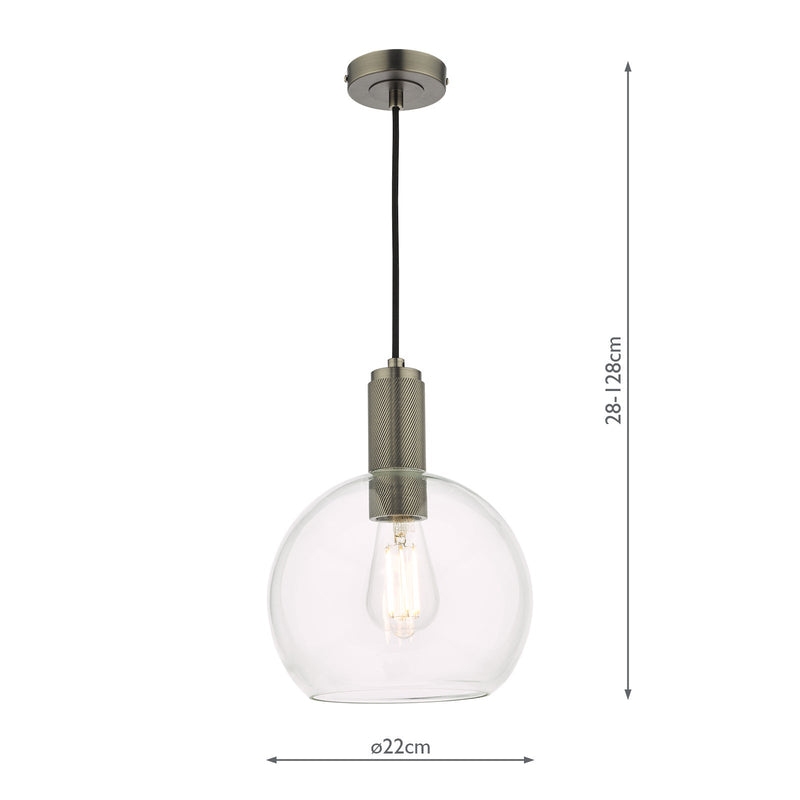 Dar Lighting Nikolas Pendant Antique Chrome Round Clear Glass • NIK0167-E03