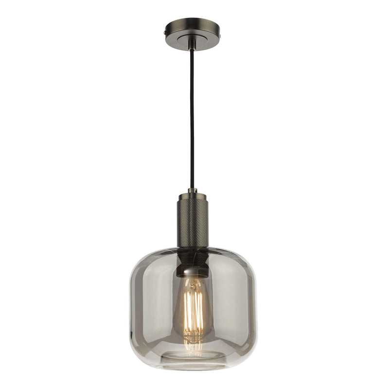 Dar Lighting Nikolas Pendant Polished Nickel Smoked Rounded Cuboid Glass • NIK0167-E05