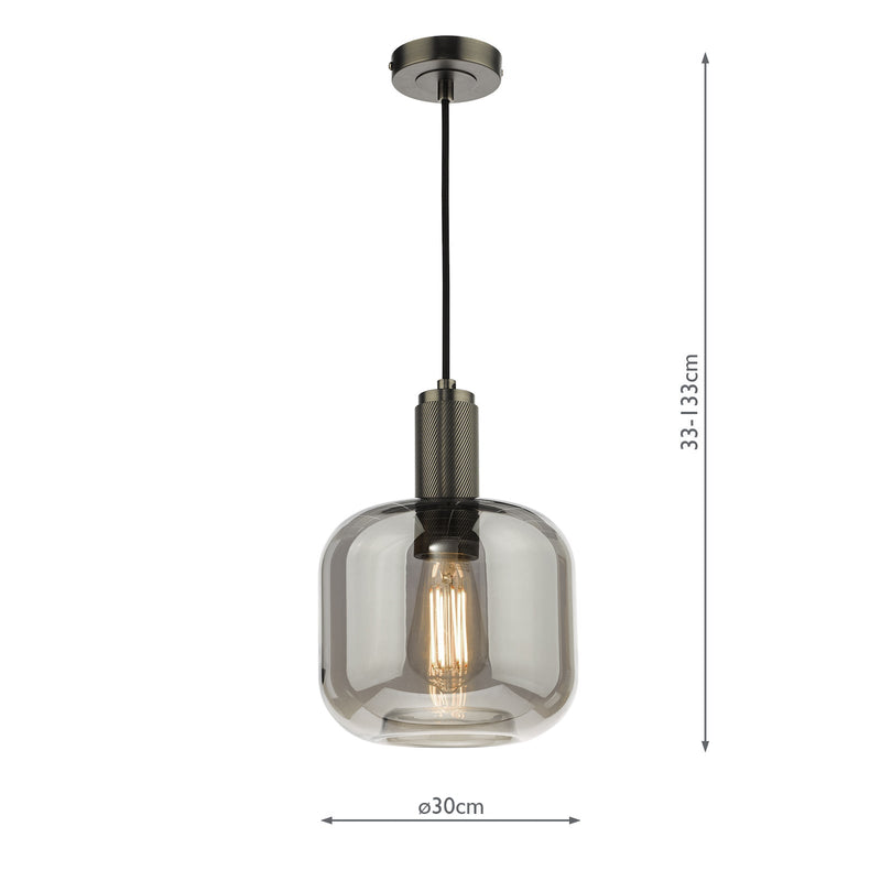 Dar Lighting Nikolas Pendant Polished Nickel Smoked Rounded Cuboid Glass • NIK0167-E05