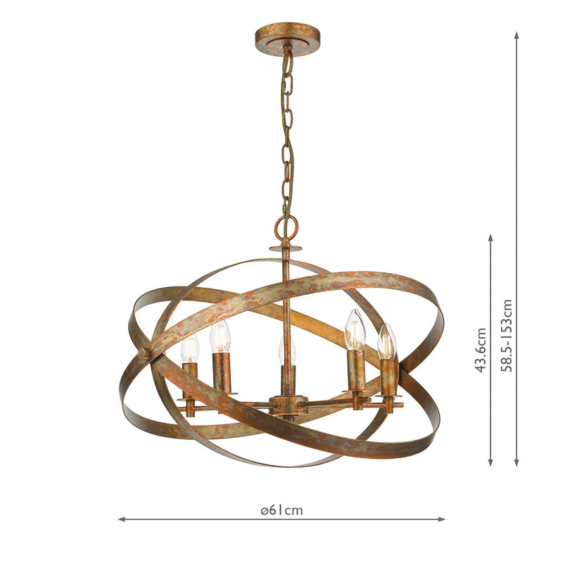 Dar Lighting Nitya 5 Light Pendant Mottled Copper • NIT0564