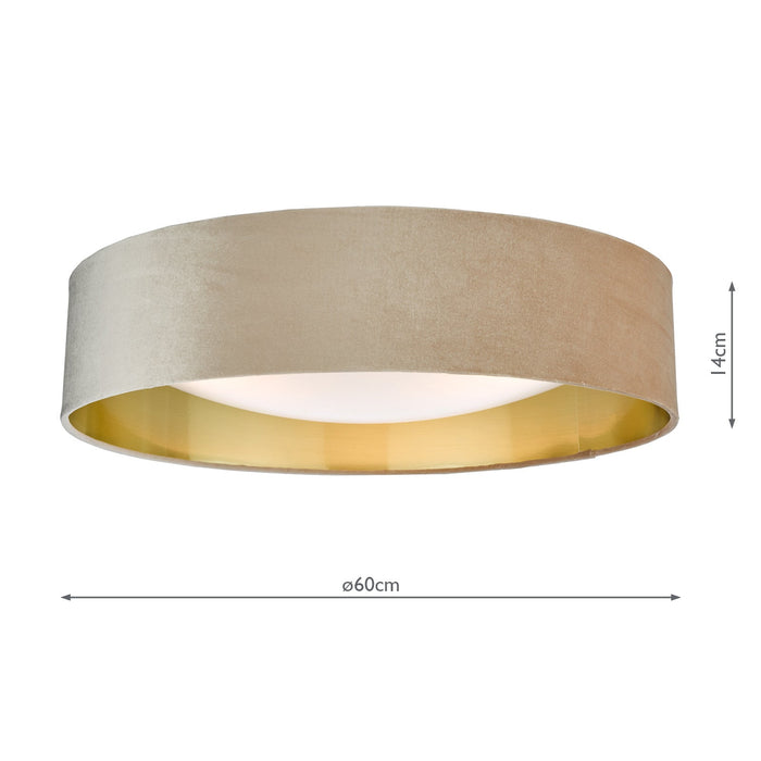 Dar Lighting Nysa 3 Light Flush Velvet Taupe Shade 60cm • NYS4801