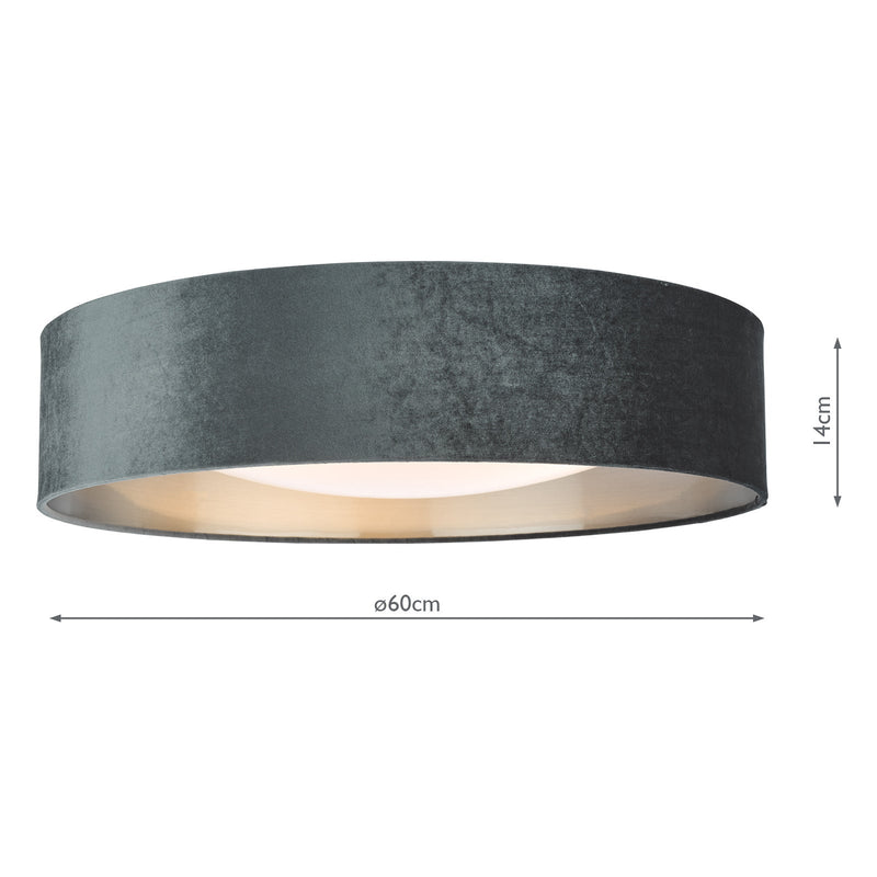 Dar Lighting Nysa 3 Light Flush Velvet Dark Grey Shade 60cm • NYS4861