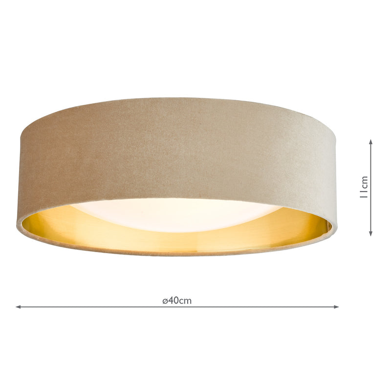 Dar Lighting Nysa 2 Light Flush Velvet Taupe Shade 40cm • NYS5001