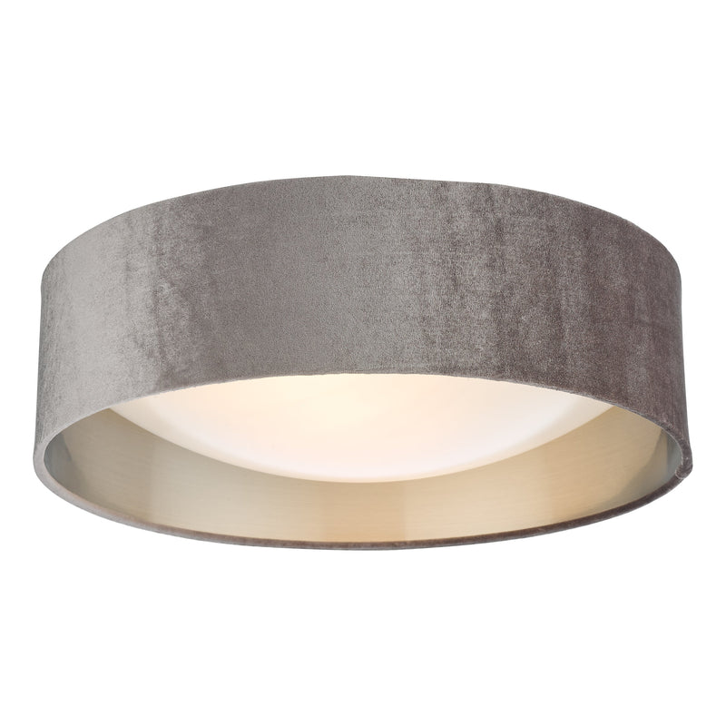 Dar Lighting Nysa 2 Light Flush Velvet Warm Grey Shade 40cm • NYS5037