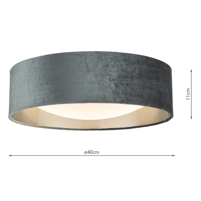 Dar Lighting Nysa 2 Light Flush Velvet Dark Grey Shade 40cm • NYS5061