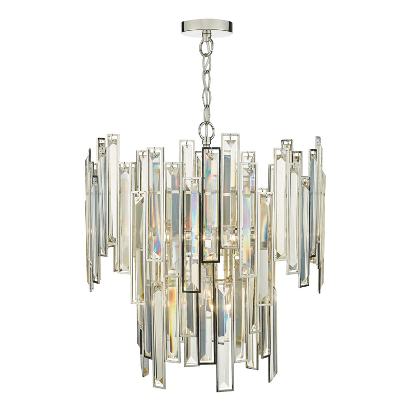 Dar Lighting Odile 6 Light Pendant Champagne Crystal Polished Nickel Frame • ODI0620
