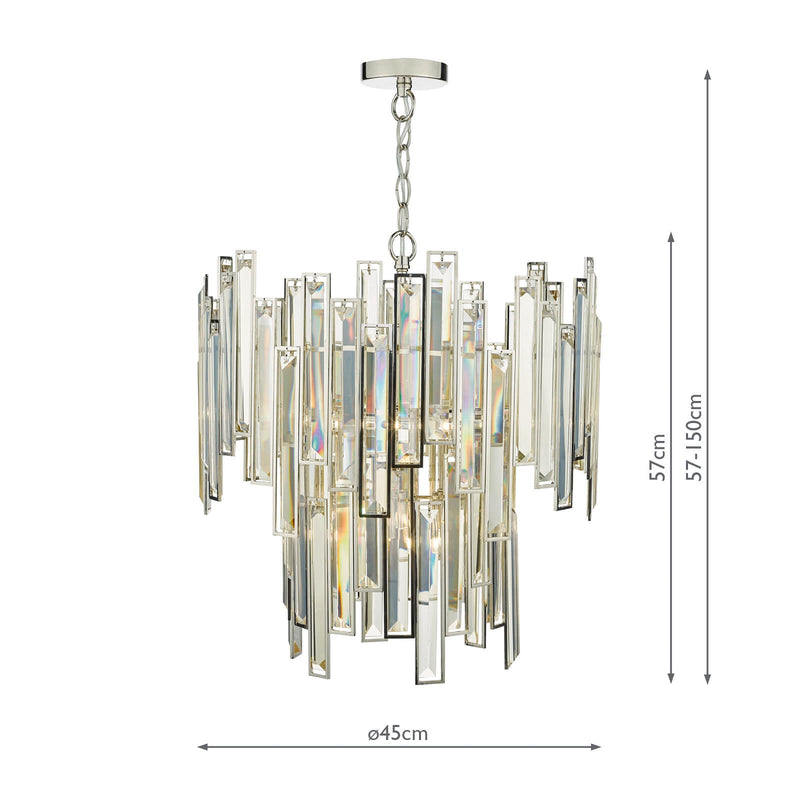 Dar Lighting Odile 6 Light Pendant Champagne Crystal Polished Nickel Frame • ODI0620