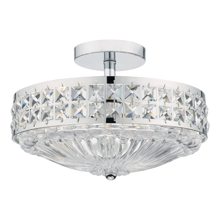 Dar Lighting Olona 3 Light Semi Flush Polished Chrome Crystal Beads and Glass Diffuser • OLO5350