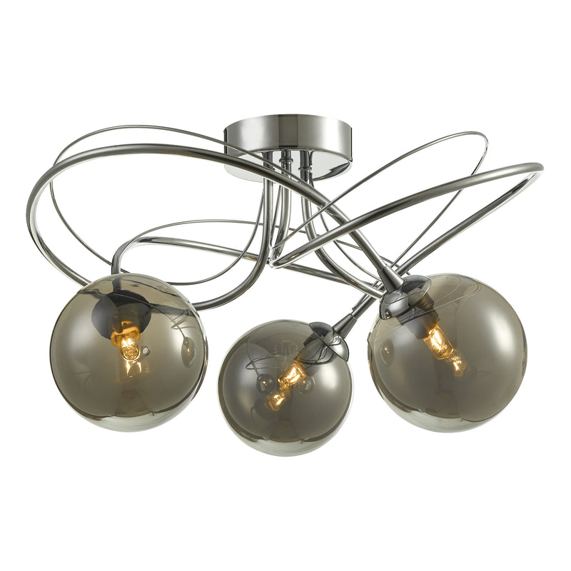 Dar Lighting Onawa 3 Light Semi Flush Polished Chrome With Smoked Glass • ONA5350-01