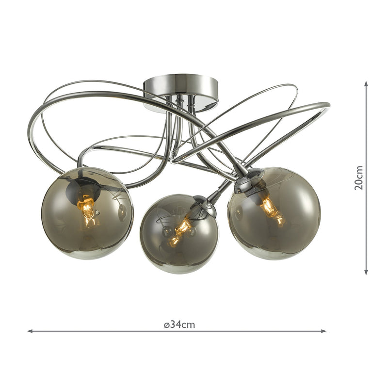 Dar Lighting Onawa 3 Light Semi Flush Polished Chrome With Smoked Glass • ONA5350-01