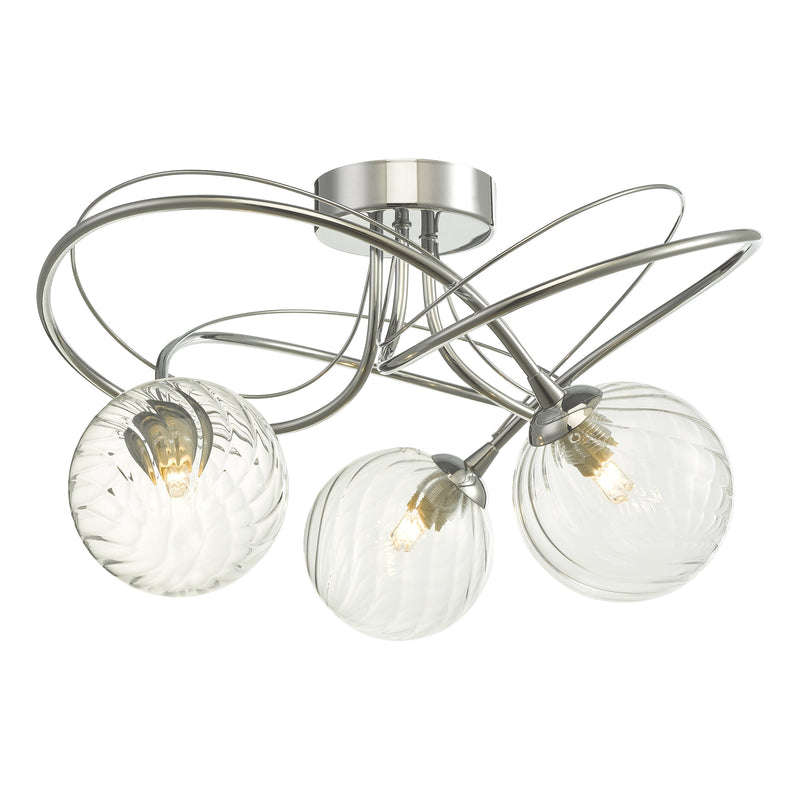 Dar Lighting Onawa 3 Light Semi Flush Polished Chrome With Twisted Closed Glass • ONA5350-03