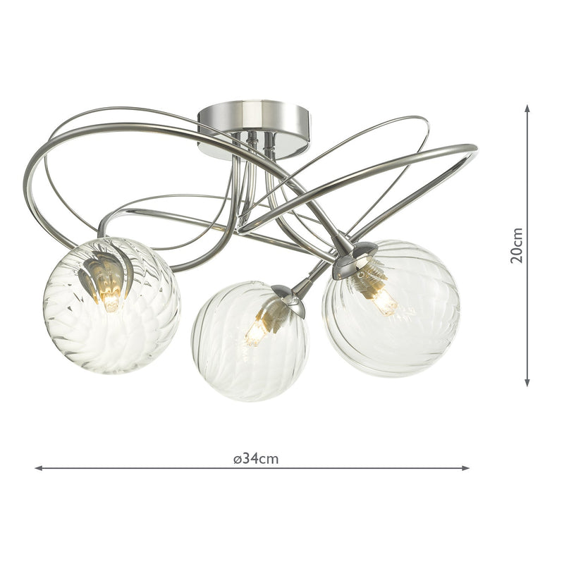 Dar Lighting Onawa 3 Light Semi Flush Polished Chrome With Twisted Closed Glass • ONA5350-03