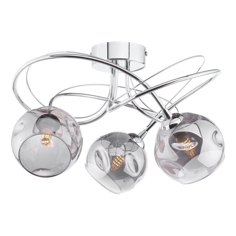 Dar Lighting Onawa 3 Light Semi Flush Polished Chrome Smoked Glass • ONA5350-15