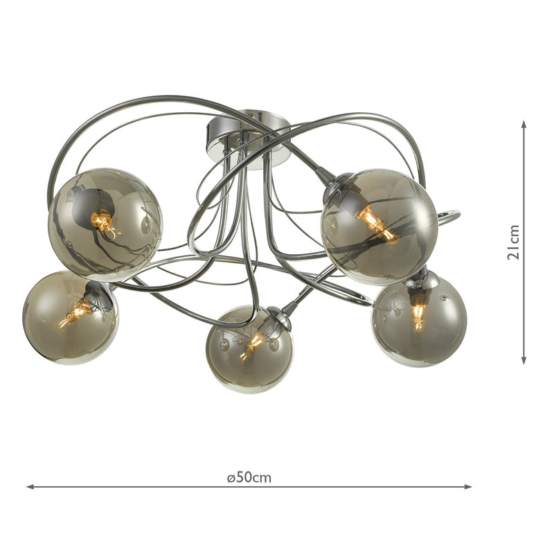 Dar Lighting Onawa 5 Light Semi Flush Polished Chrome With Smoked Glass • ONA5450-01