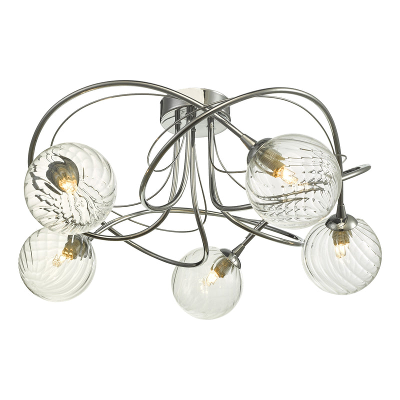 Dar Lighting Onawa 5 Light Semi Flush Polished Chrome With Twisted Closed Glass • ONA5450-03