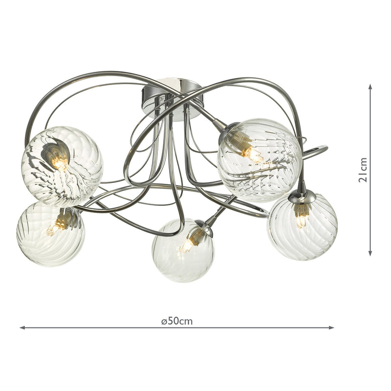 Dar Lighting Onawa 5 Light Semi Flush Polished Chrome With Twisted Closed Glass • ONA5450-03