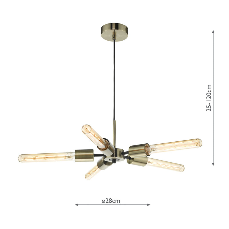 Dar Lighting Onika 5 Light Pendant Antique Brass Matt Black • ONI0575