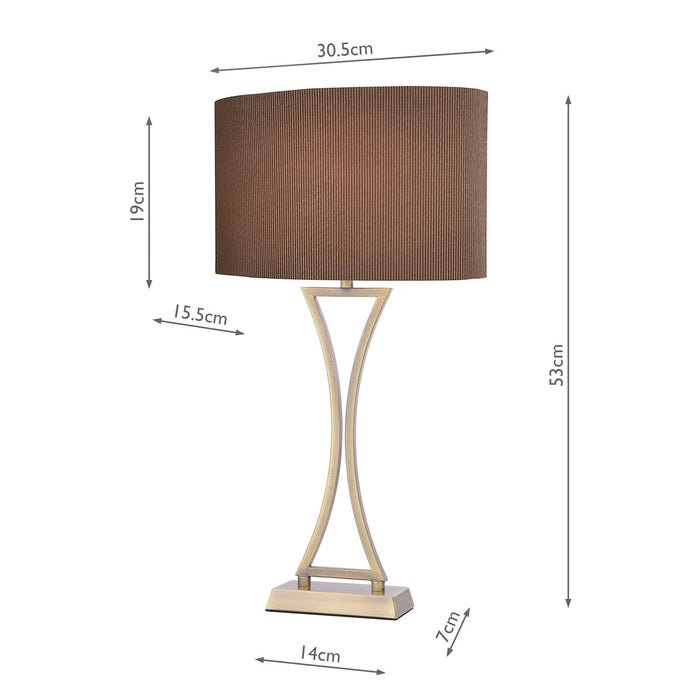 Dar Lighting Oporto Wavy Table Lamp Antique Brass With Brown Shade • OPO4175