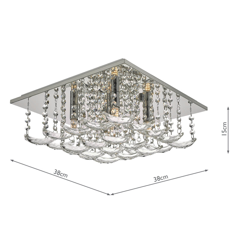 Dar Lighting Orella 5 Light Flush Polished Chrome & Crystal • ORE5450