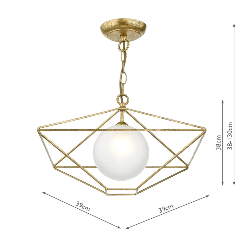 Dar Lighting Orsini 1 Light Pendant Antique Gold Opal Glass Shade • ORS0135