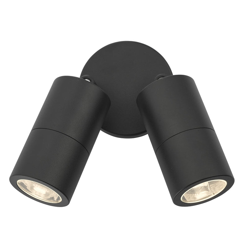 Dar Lighting Ortega Outdoor 2 Light Wall Spotlight Matt Black IP65 • ORT0922