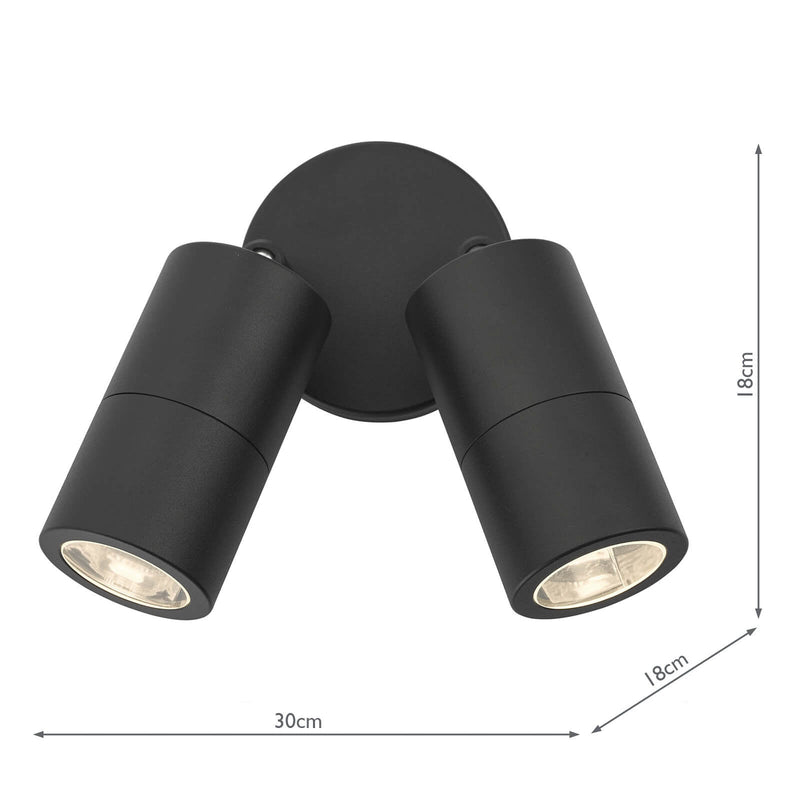 Dar Lighting Ortega Outdoor 2 Light Wall Spotlight Matt Black IP65 • ORT0922