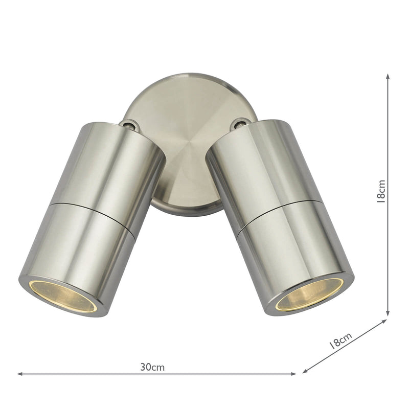 Dar Lighting Ortega Outdoor 2 Light Wall Spotlight Aluminium IP65 • ORT0968